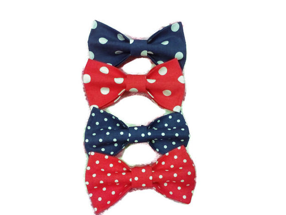 Mariage - Men's bow ties Set of four red and navy polka dot bowties Nautical kids boho ties Navy polka dot ties Red boys neckties Prop tie for newborn
