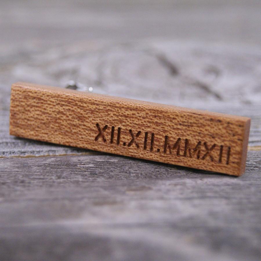 زفاف - Engraved Mahogany Tie Clip - Personalize this tie bar with the date or initials of your choice!
