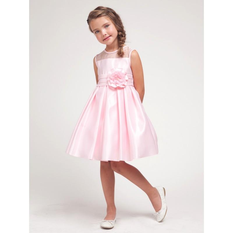 Wedding - Pink Satin Dress w/Organza Trim Bodice Style: DJ1208 - Charming Wedding Party Dresses