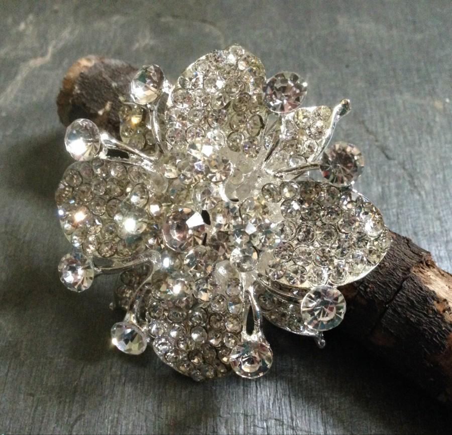 Свадьба - Silver Clear Rhinestone Brooch Flatback Embellishment or Pin Large Rhinestone Crystal Flower Broach for Wedding Brooch Bouquet Sash DIY sc6