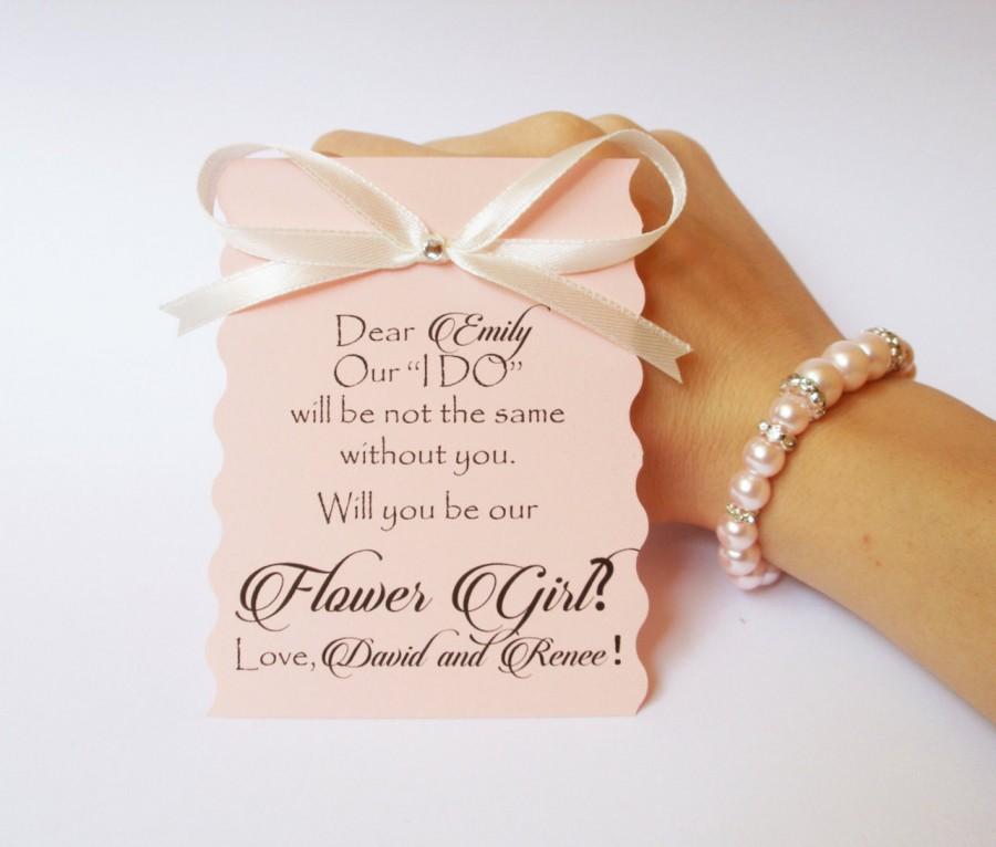 Wedding - Will you be my flower girl card and bracelet Ask flower girl Flower girl gift  Flower girl jewelry Bridal party invitations gift card