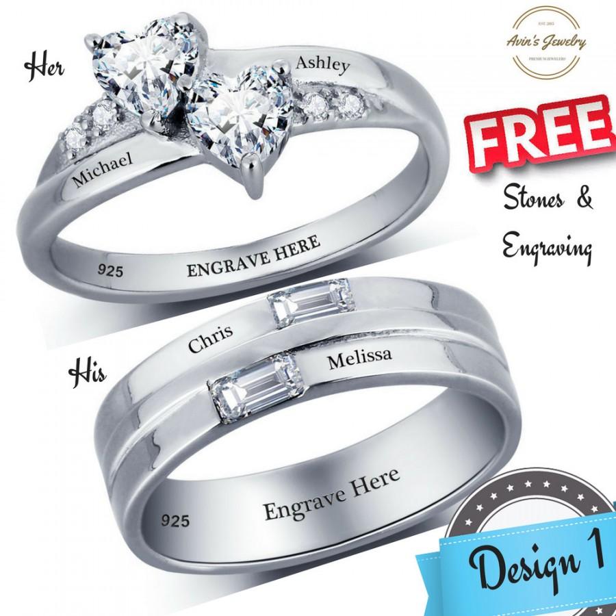 Свадьба - His and Her Promise Rings,  Couples Promise Ring Set, Promise Rings for Couples, Personalized Promise Ring Set,  Matching, Bagues, Baguette