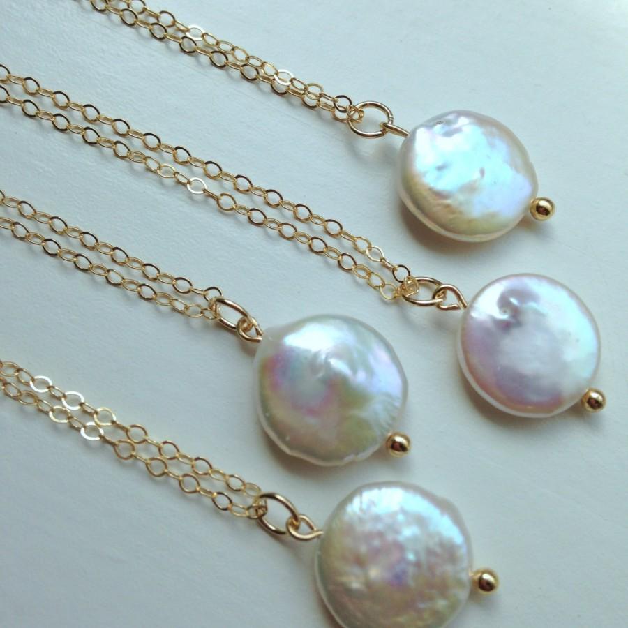 زفاف - White Freshwater Coin Pearl Necklace Gold Pearl Jewelry - 14k Gold Filled Chain - 12mm Pearl - Pearl Wedding Jewelry - Bridesmaid Jewelry