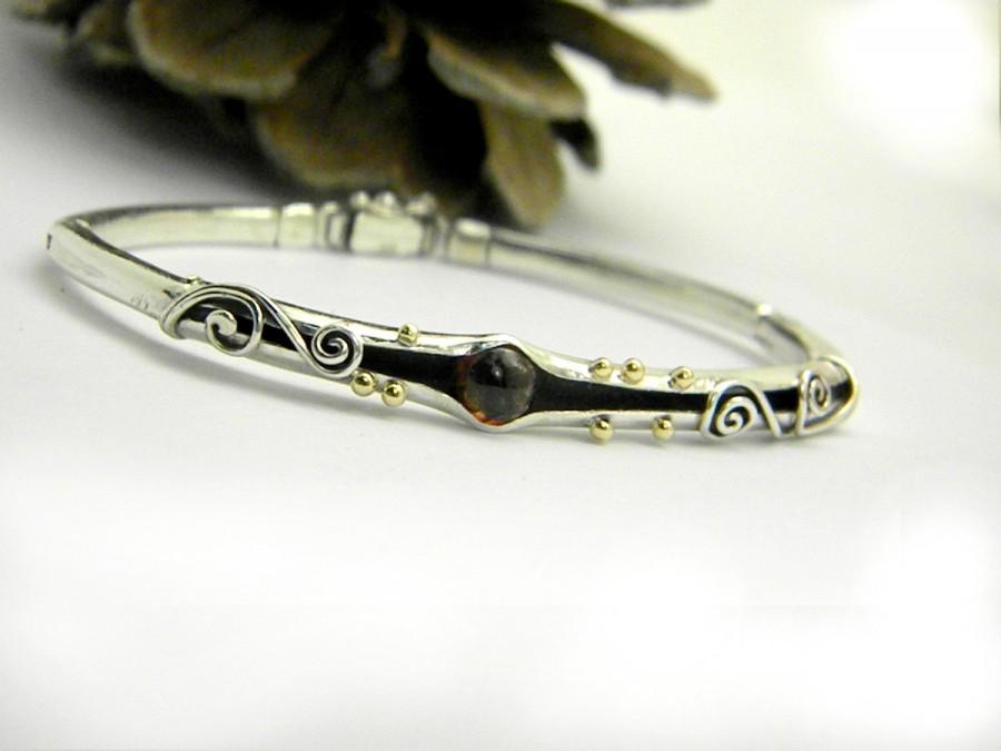 Свадьба - Silver and gold tourmaline bangle sterling silver bracelet hinged  stone bracelet October birthstone gold and silver jewelry, red tourmaline