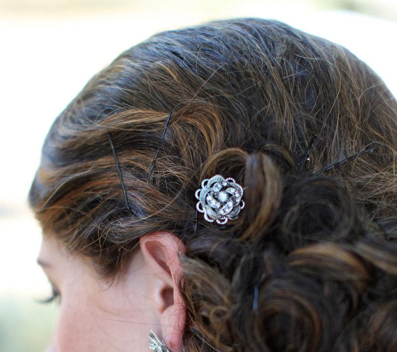 زفاف - Bridal Hair Pin, Rhinestone Rose, Victorian Style, Wedding Hair Pin, Bridal Rhinestone Hair Pin, Wedding Rhinestone Hair Pin, ROSELANI
