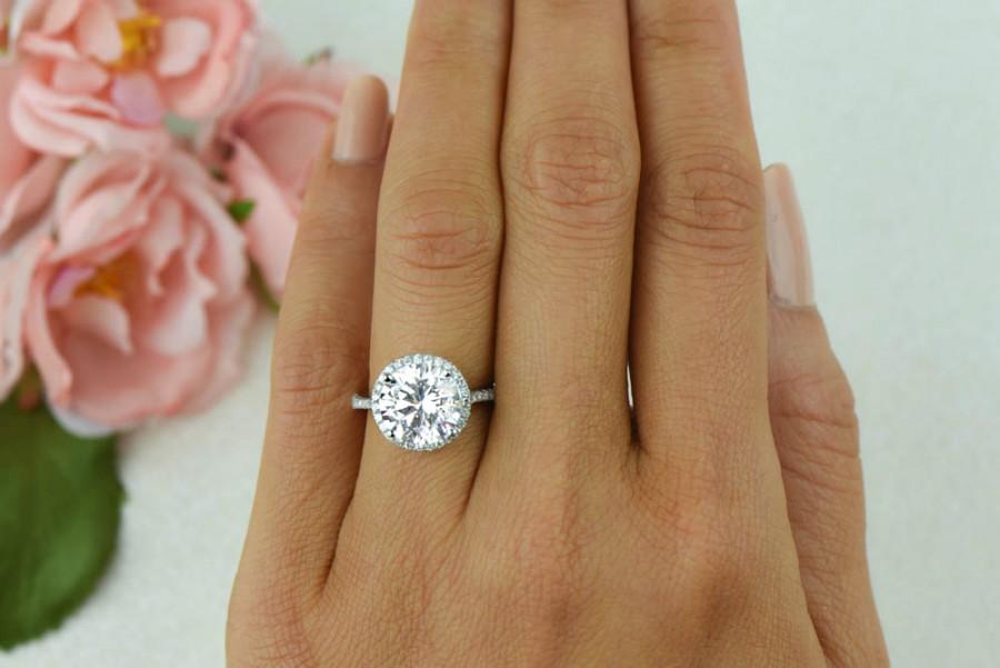 زفاف - 4.25 ctw Round Halo Wedding Ring, Classic Halo Engagement Ring, Man Made Diamond Simulants, Half Eternity Band, Bridal Ring, Sterling Silver
