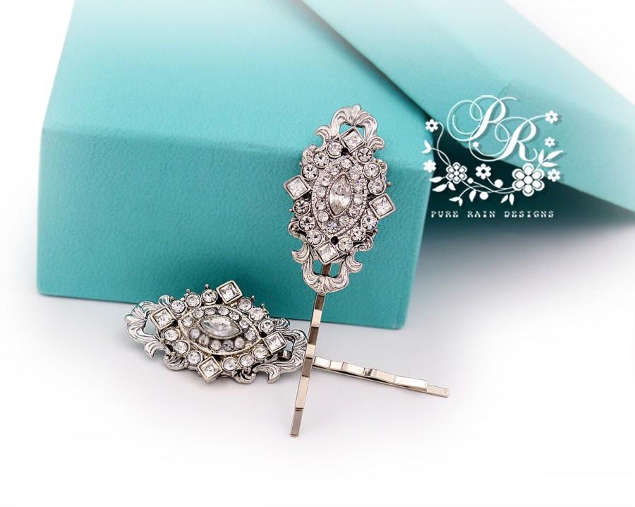 Свадьба - Wedding Hair pin Set of 2 Swarovski Crystal Hair Pin Bridal Bobby Pin Wedding Accessory Bridal Jewelry Wedding Jewelry rhombus