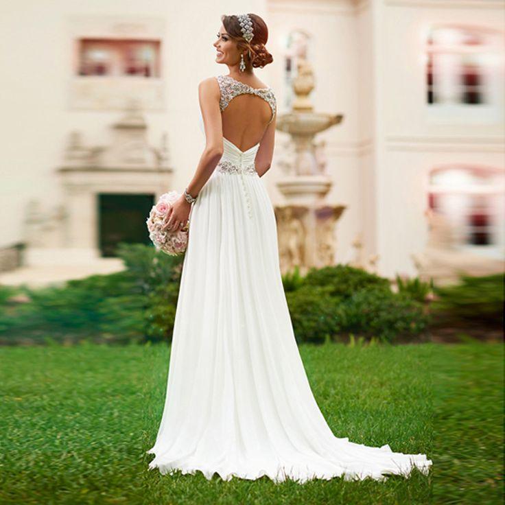 Hochzeit - Crystal Beaded White Chiffon A-Line Wedding Dress