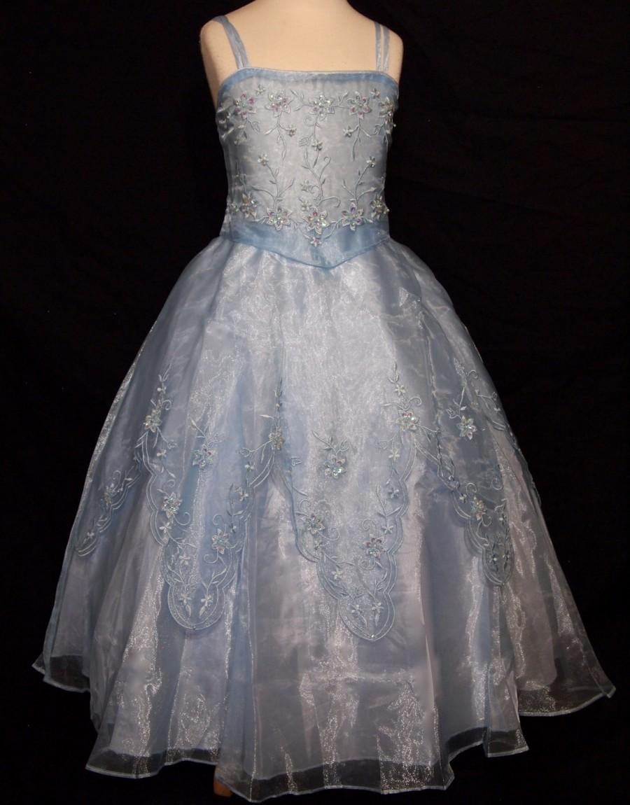 Wedding - sale...save 20.00 FREE tiara little girls SKY BLUE sz. 5-6 flower girl dress princess dress lace up bodice cinderella dress