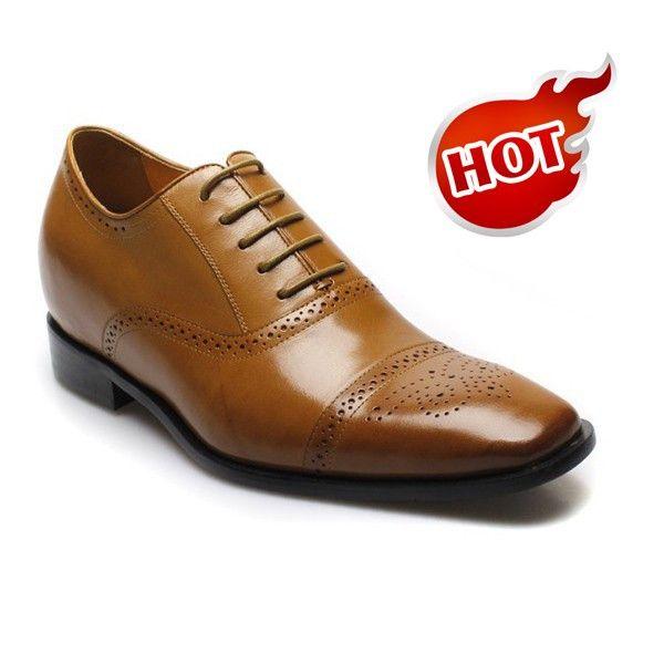 Wedding - 7 Cm Brown Leather Wedding Taller Shoes 