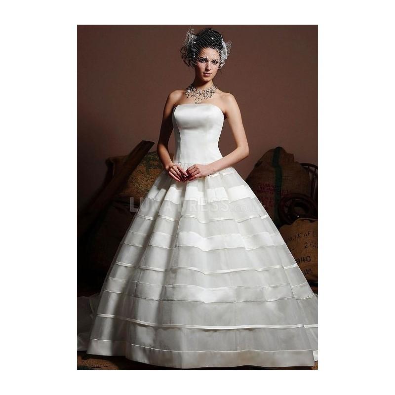 Mariage - Elegant Strapless Satin Ball Gown Natural Waist Chapel Train Wedding Dress - Compelling Wedding Dresses