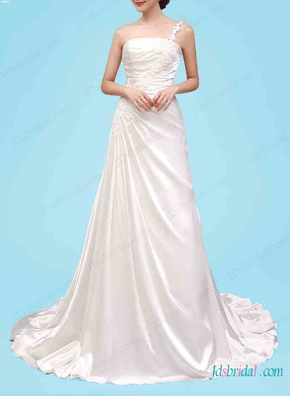 Mariage - H1445 One shoulder a line wedding dress with train