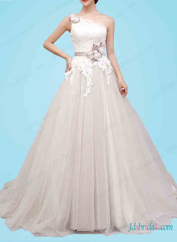 Wedding - H1446 Dreamy one shoulder tulle princess wedding gown