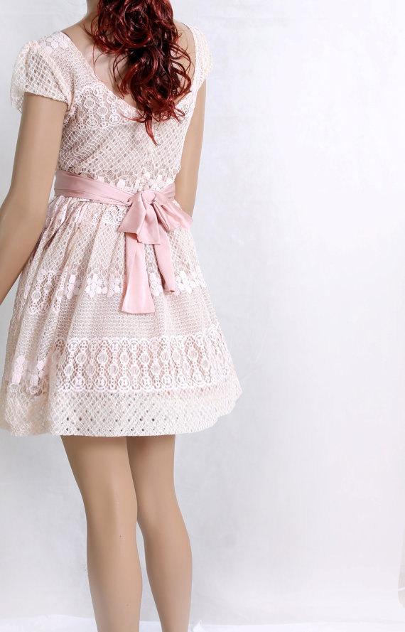 Свадьба - Plus Size Party /peach pink / bridesmaid / party/romantic / cotton lace dress
