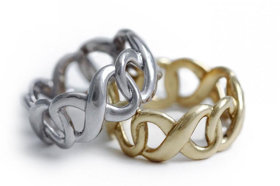 Wedding - infinity knot ring, Infinity band set, Infinity ring gold, White & yellow gold band set, Mens infinity band, eternity, forever, Unique