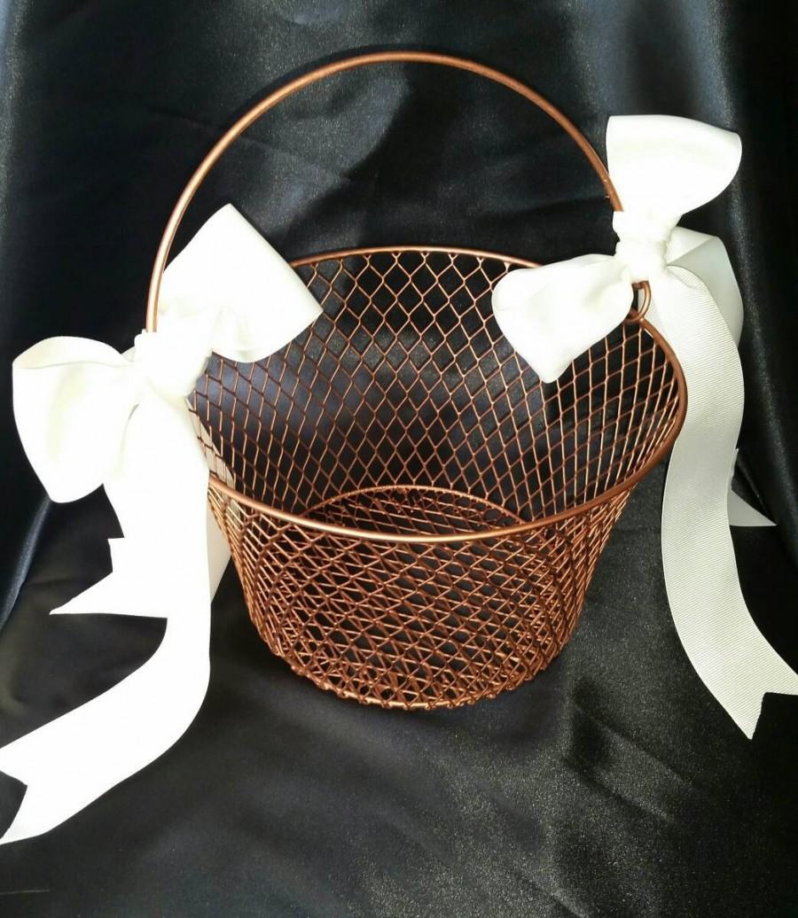 Mariage - Rose Gold Flower girl basket, rose gold basket