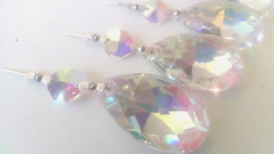 Hochzeit - ONE Asfour AB Teardrop 38mm Crystal Chandelier Prisms Iridescent Ornaments