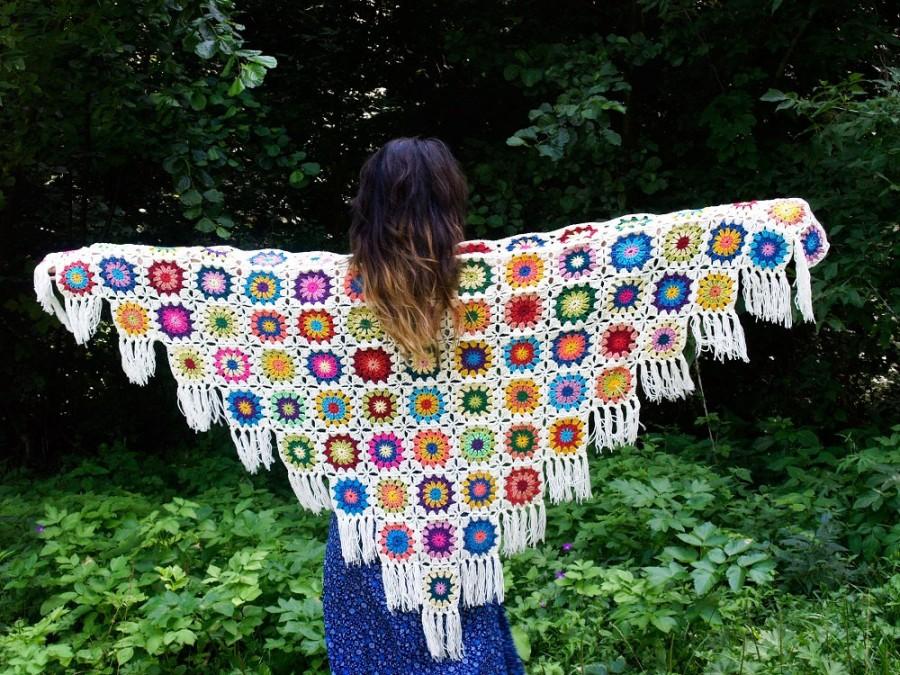Hochzeit - Crochet Shawl Colorful Shawl Granny Square Flower