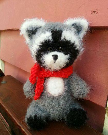 Wedding - Grey raccoon stuffed animal plush raccoon gift valentines gift raccoon crochet plush toys raccoon hand knitted Halloween toy