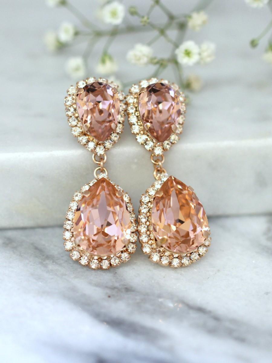 Mariage - Rose Gold Blush Earrings, Bridal Blush Earrings, Bridal Drop Earrings, Blush Statement earrings, Swarovski Blush Chandelier Earrings.