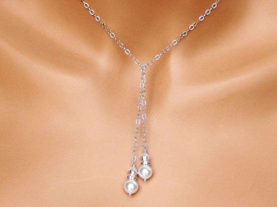 Mariage - Pearl Drop Bridal Necklace, Lariat Wedding Necklace, Pearl Drop Bridal Pendant, Bridal Jewelry, Bridesmaid Jewelry