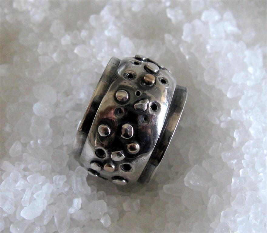 Свадьба - Wedding Ring //  Engagement Ring  //  Unique Spinner in Sterling Silver and 14K Gold Balls // Size 7 Ready to Ship