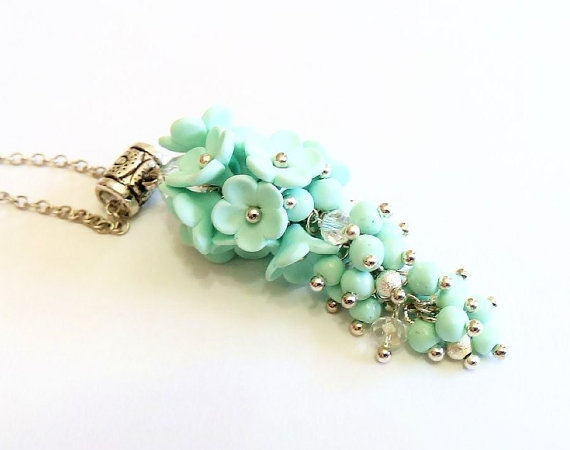 زفاف - Mint flower. Crystal Swarovski Necklaces. Mint Green Flower Necklace. Drop Pendant. Mint Flower Necklace. Wedding Jewelry Gift