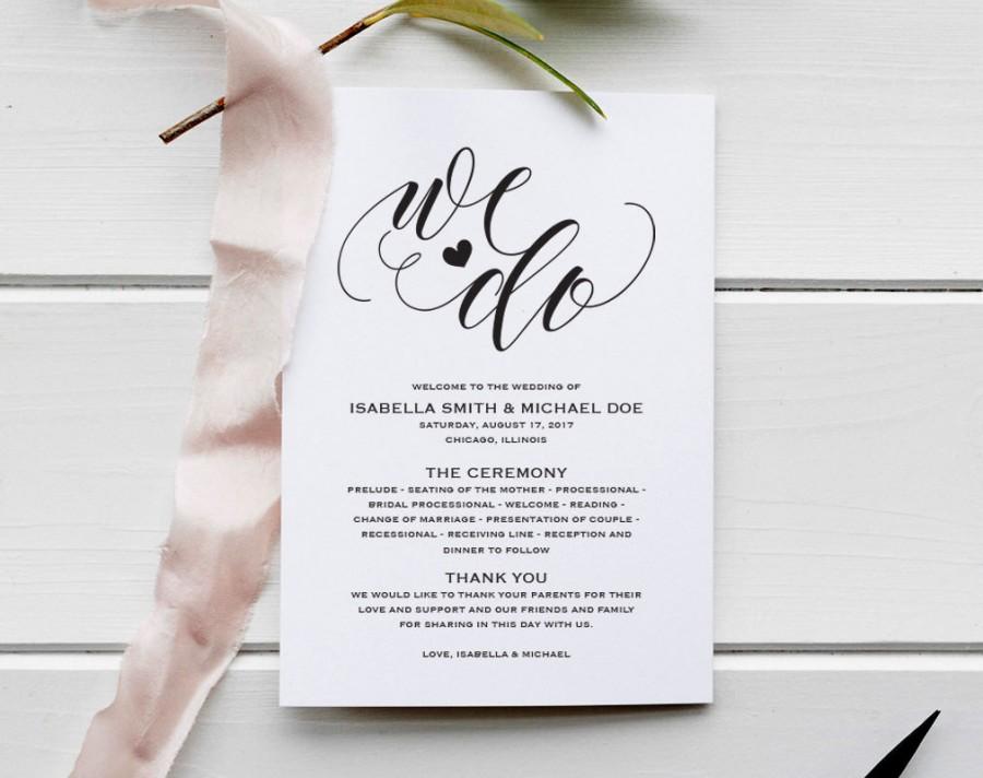 Mariage - Wedding Program Printable, Rustic Wedding, Wedding Program Template,  PDF Instant Download, Ceremony Printable Template, Fan