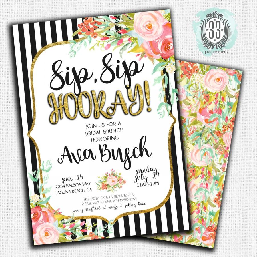 زفاف - Black/White Striped Bridal Shower Invitation - Digital or Printed Cards