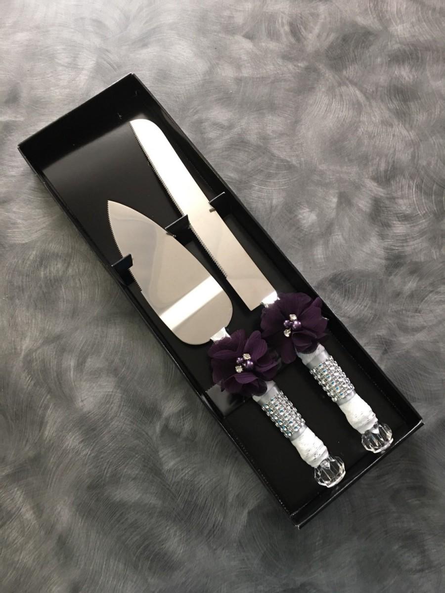 زفاف - PLUM  / Wedding cake knife set / burlap knife set / cake cutting set / rustic wedding / vintage lace wedding