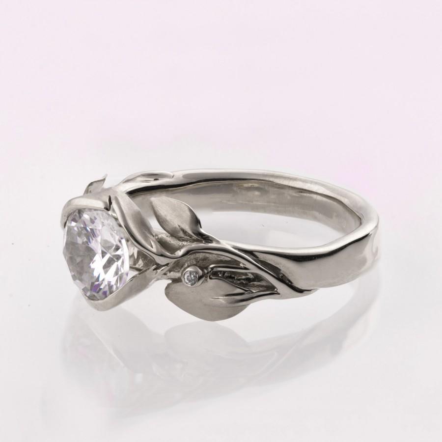 زفاف - Leaves Engagement Ring No. 10 - Platinum engagement ring, unique engagement ring, leaf ring, antique,art nouveau,vintage, large Diamond Ring