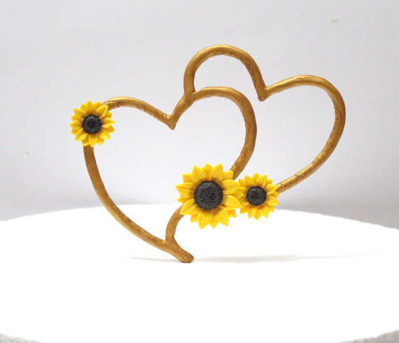 Mariage - Sunflower Rustic Heart Cake Topper, Rustic Wedding Cake Topper, Sunflower Wedding, Topper Sunflower Wedding, Wedding Hearts