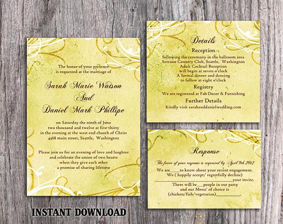 Mariage - DIY Rustic Wedding Invitation Template Set Editable Word File Instant Download Printable Yellow Wedding Invitation Vintage Gold Invitation