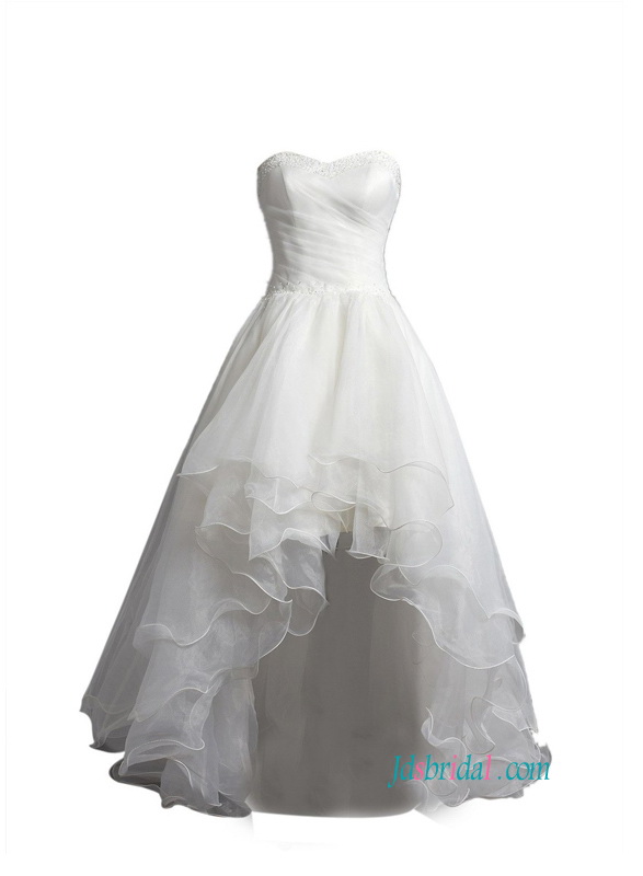 Mariage - H1443 Beautiful layered high how hemline organza wedding prom dress