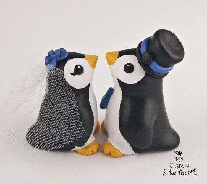 Wedding - Cute Penguins Wedding Cake Topper