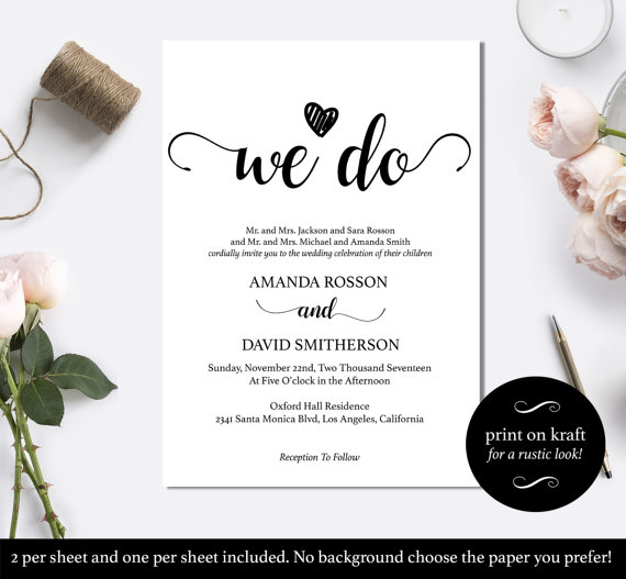 Wedding - Black and White We Do Wedding Invitation Template - Minimalist black and white We Do Wedding Invitations PDF Instant Download 