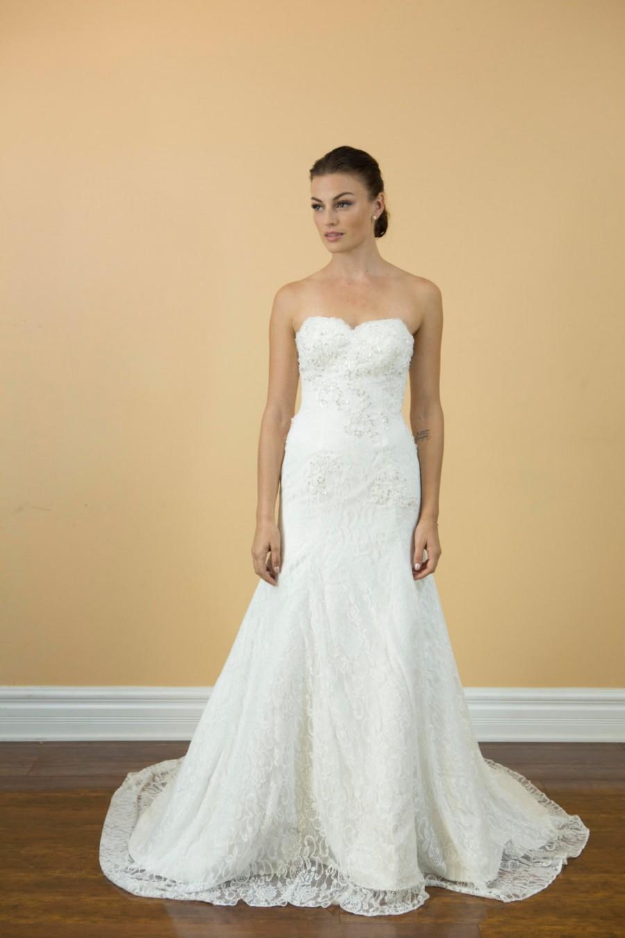 زفاف - Sweetheart White lace wedding dress, Aline lace pleated bridal gown