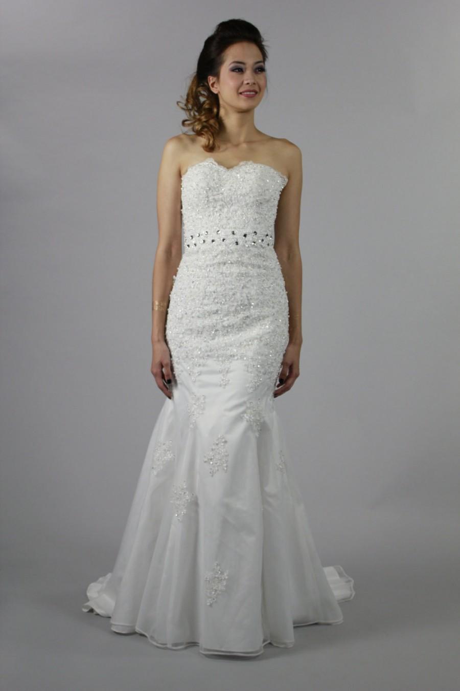 Wedding - Elegant White Sweetheart Backless Wedding dress with  Lace Crystal Beaded Mermaid Style