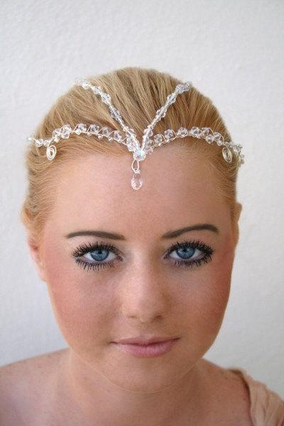 Hochzeit - Crystal Bridal Tiara - Brow Head Piece - Fairy Circlet - Empress