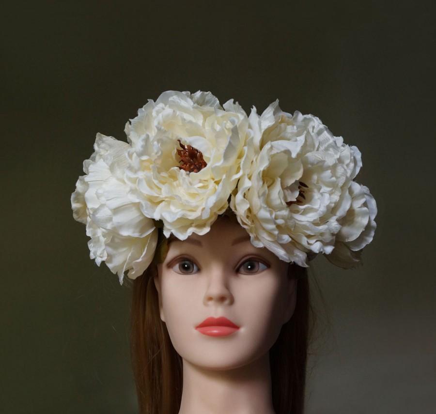 Hochzeit - Flower Crown, peony wedding wreath, Floral Headband,  Bridal Crown, Rustic Headband, Floral Head Wreath, Hair Accessories, Handmade Fashion