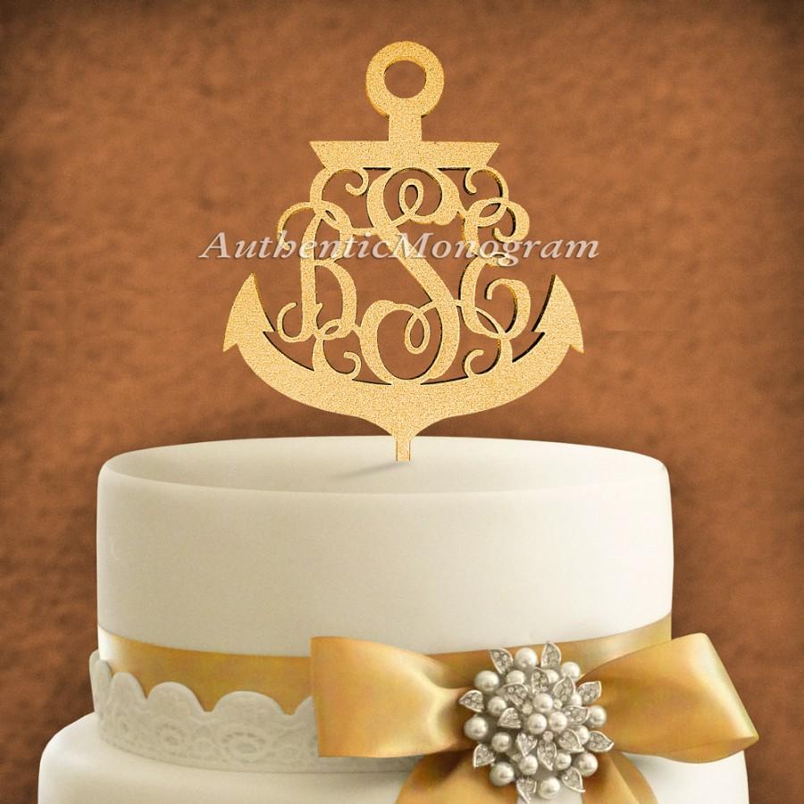 زفاف - 6" Wooden Unpainted Cake Topper  3 Letter Anchor Custom Monogram, Home Decor, Initial, Wedding, Anniversary Special Occasion, Holiday (4221