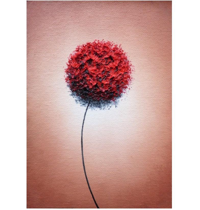 زفاف - ORIGINAL Art, Abstract Flower Painting, Red Flower Oil Painting, Contemporary Art Abstract Painting, Flower Art, Red and Brown Decor, 5x7