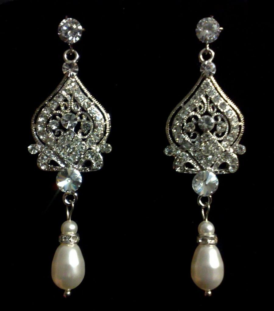 Свадьба - Chandelier Bridal Earrings, Victorian Wedding Earrings, Pearl Drop Wedding Jewelry, Dangle Earrings, Swarovski Crystal Bridal Jewelry, ALLY