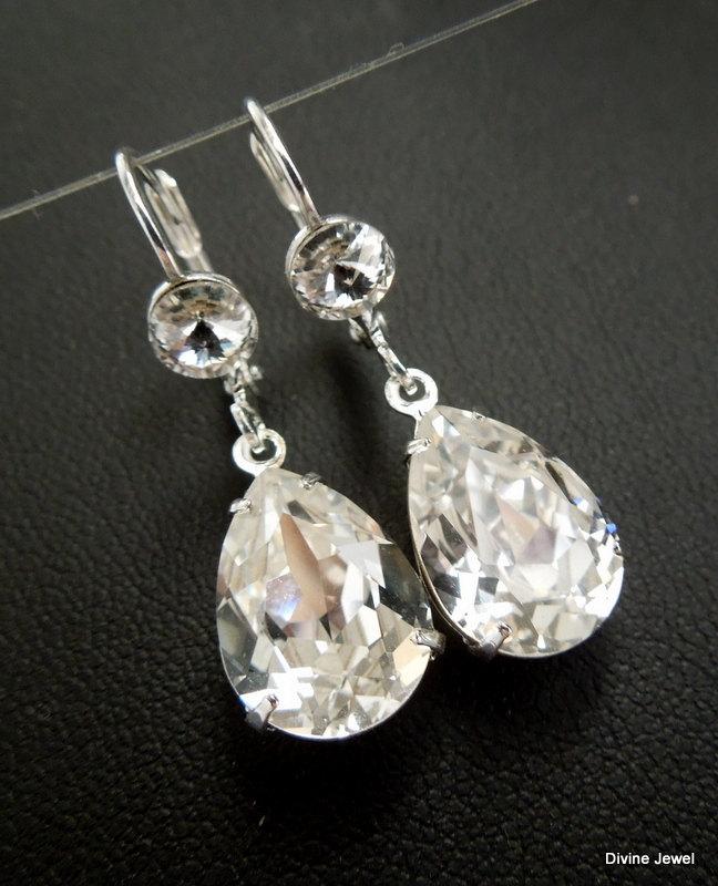 Mariage - Crystal Wedding Earrings,Bridal Rhinestone Earrings,Swarovski Teardrop,Statement Bridal Earrings,Swarovski Crystal Earrings,Bride,ARIA
