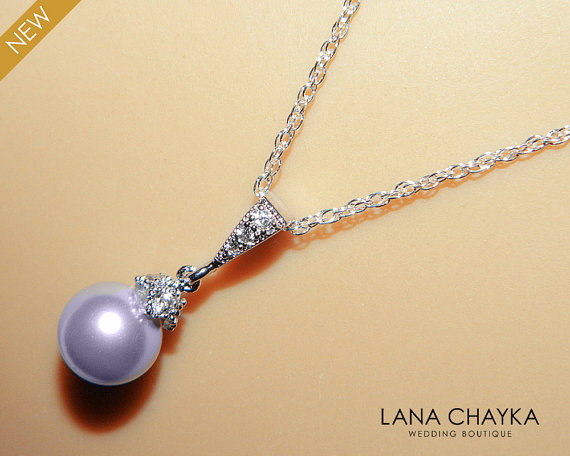 Свадьба - Lavender Drop Pearl Necklace Light Violet Pearl Small Necklace Swarovski 8mm Pearl Sterling Silver Wedding Necklace Lavender Pearl Jewelry
