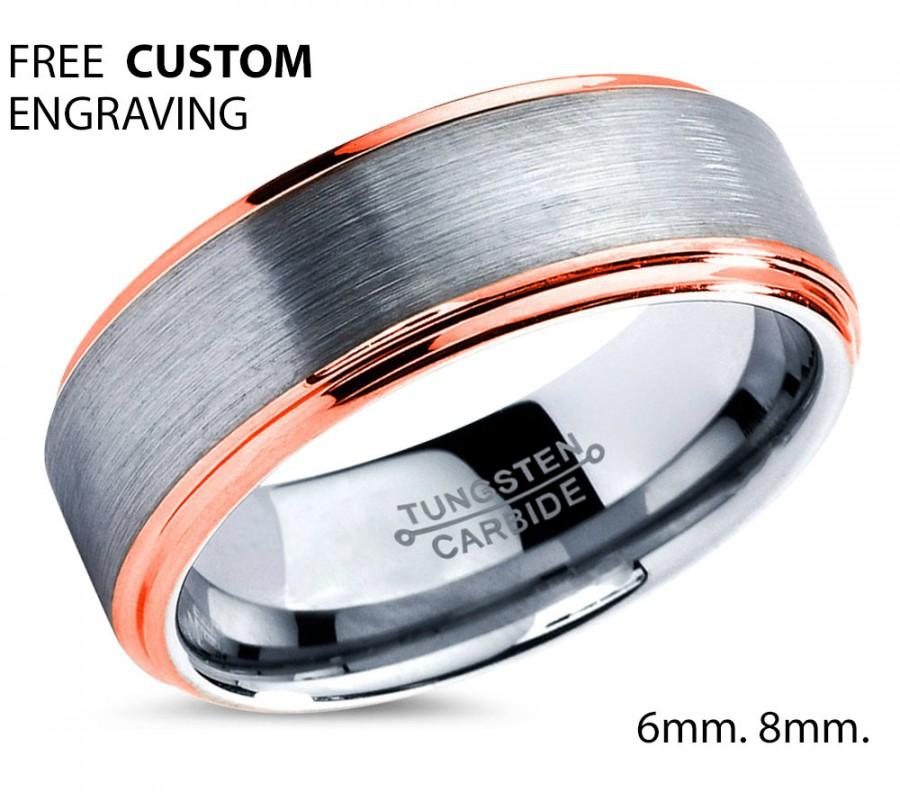Wedding - Tungsten Wedding Band,Tungsten Wedding Ring,Anniversary Band,Grooms Ring,Engagement Band,Handmade,His,Hers,Custom,8mm 18k Rose Gold Ring