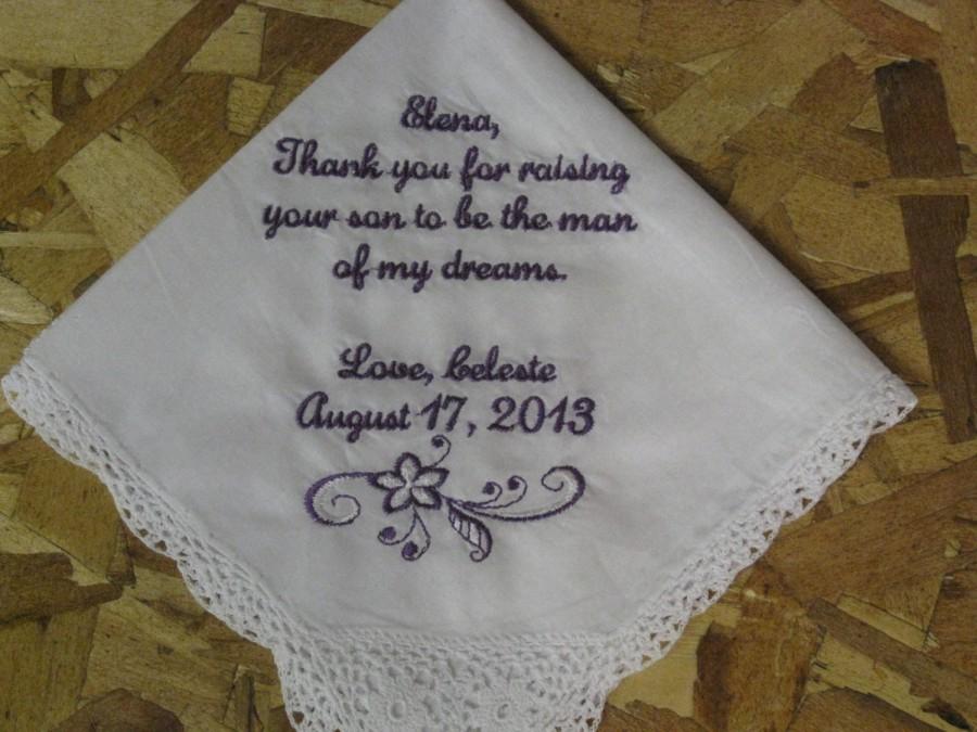 Свадьба - Personalized Handkerchief Wedding Mother of Groom from Bride - Gift for new Mother in Law