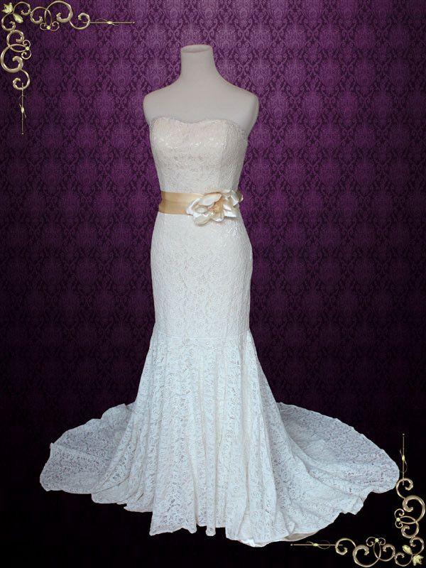 Hochzeit - Strapless Cotton Lace Mermaid Wedding Dress 
