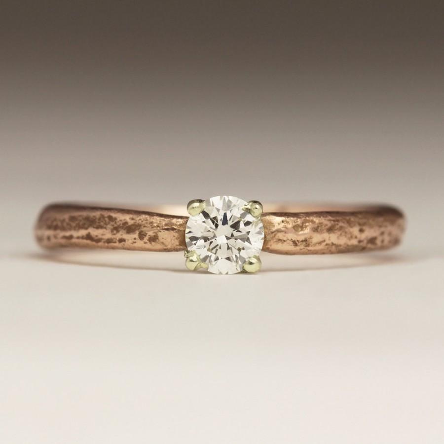 زفاف - Rustic 9ct Red Gold and Diamond Ring, Sandcast Ring, Unique Engagement Ring, Textured Ring, Contemporary Jewellery - SC-CM 2mm 9R D4 BA