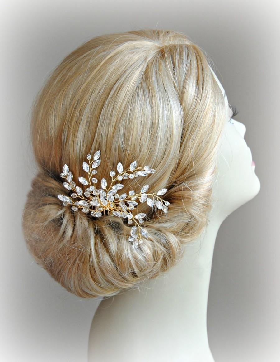 زفاف - Gold Crystal Bridal Comb, Crystal Rhinestones and Beads Wired Hair Comb, Wedding Headpiece, Silver or Gold - LACEY
